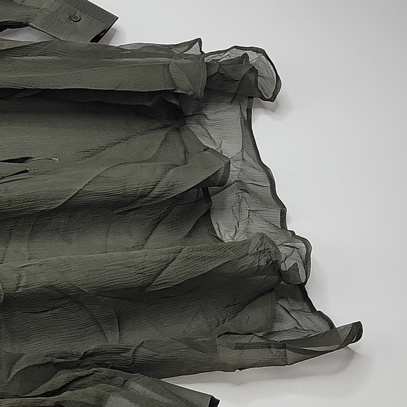 Spiegel 100% Silk Sheer Long Sleeve Tunic Button Up Shirt Waist Tie, Olive, 16W - Picture 4 of 4